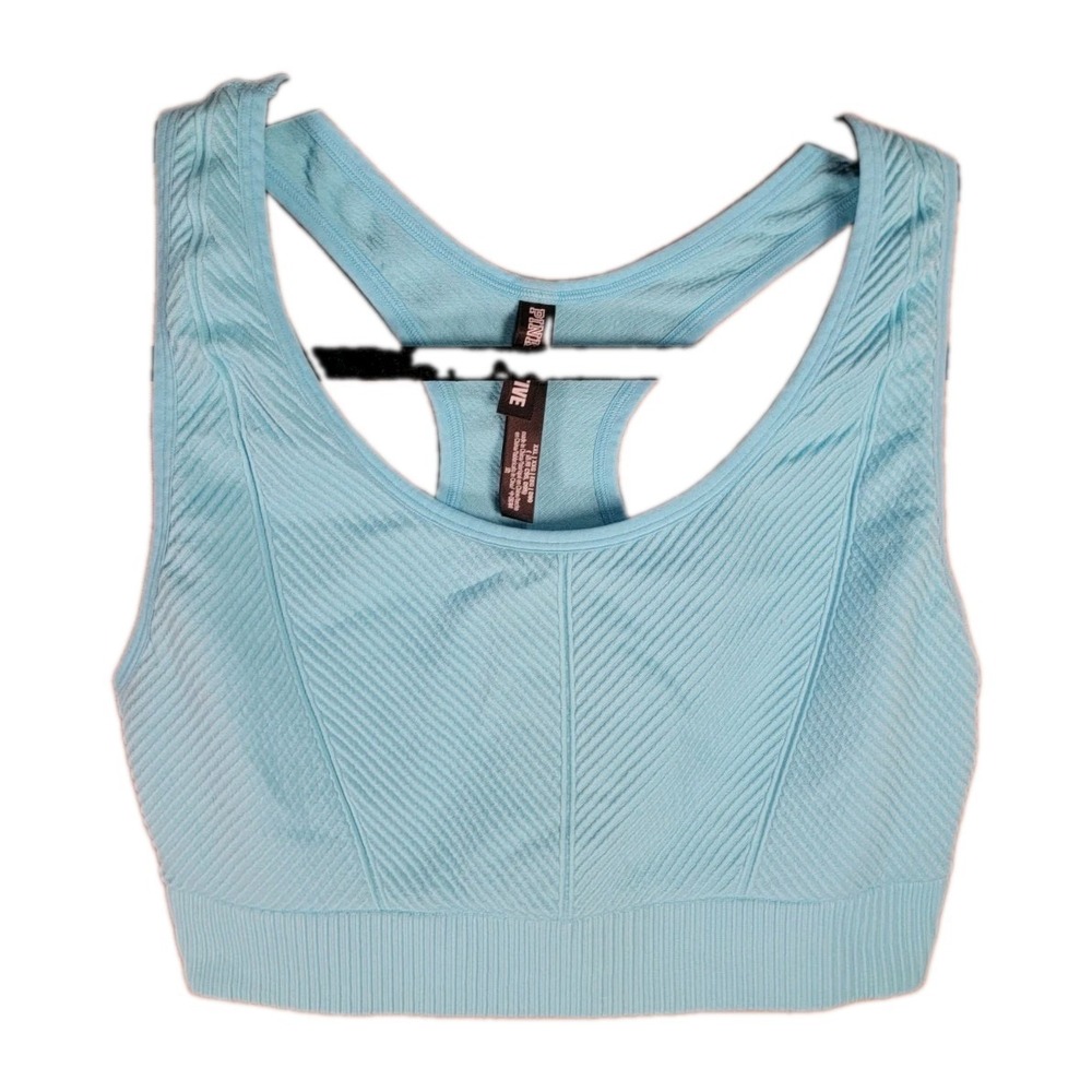 Victorias Secret PINK Active Seamless Sports Bra XXL Sky Blue Ribbed Racerback